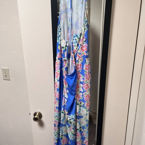 Blue Floral Halter Maxi Dress - Picture 3 of 3